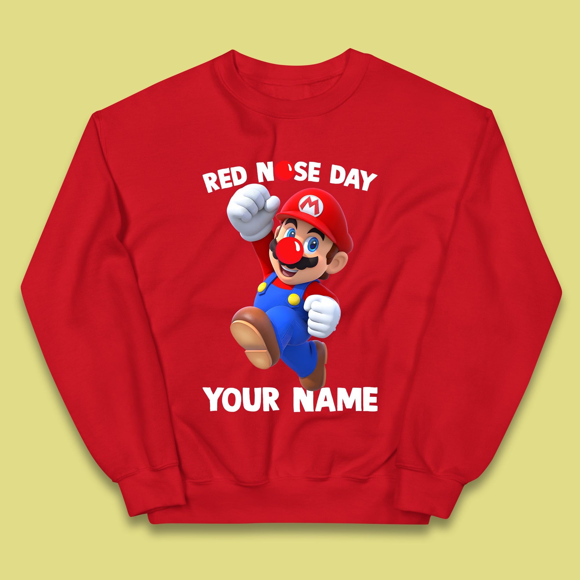 Personalised Super Mario Red Nose Day Kids Jumper
