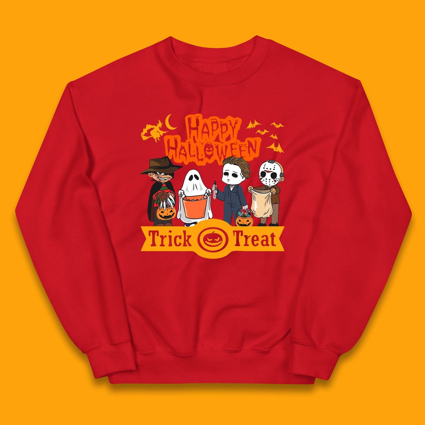 Happy Halloween Trick Or Treat Chibi Horror Movie Characters Killer Kids Jumper
