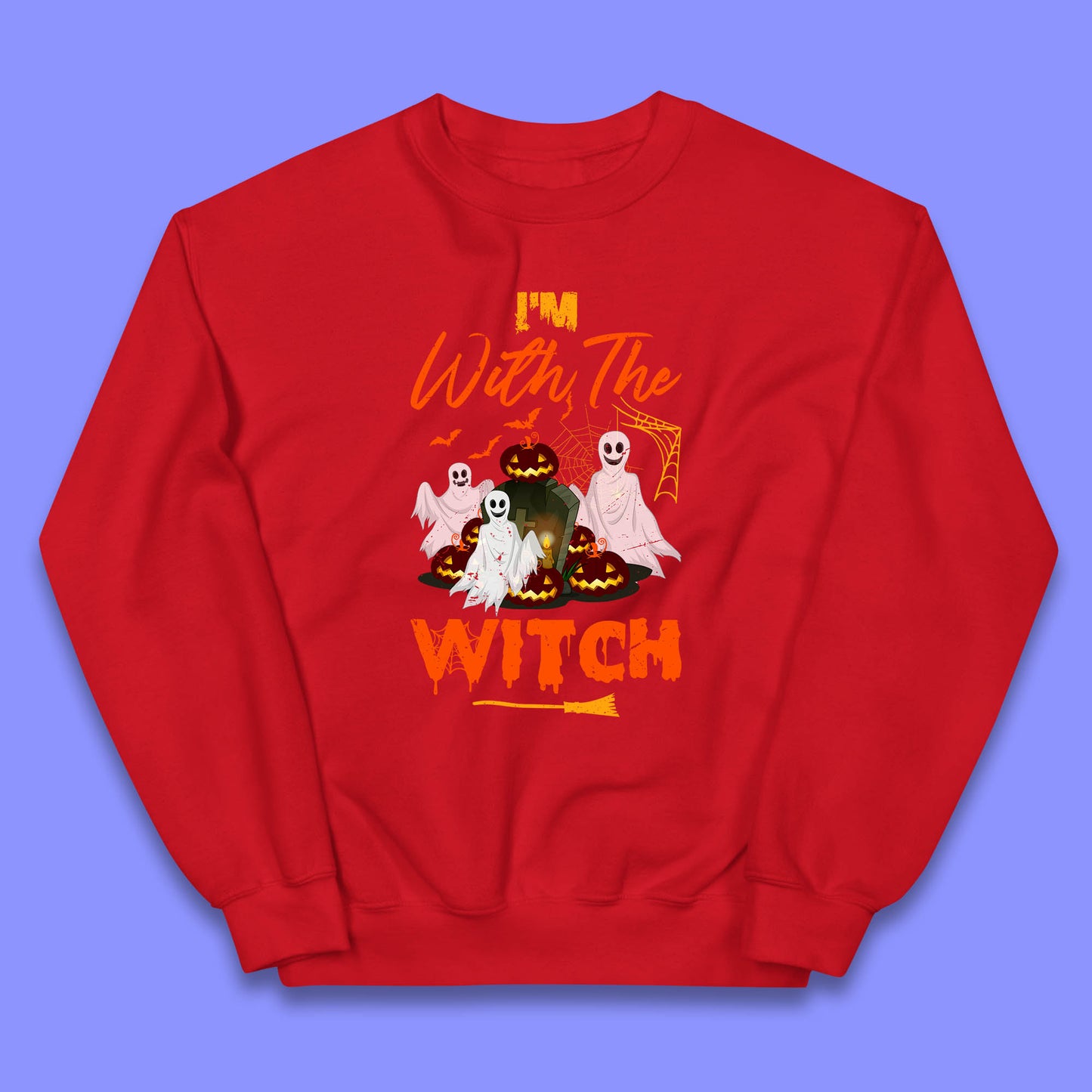 I'm With The Witch Halloween Ghosts With Jack-O-Lantern Horror Pumpkins Kids Jumper