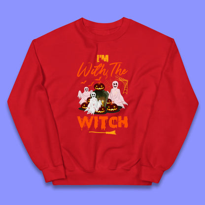 I'm With The Witch Halloween Ghosts With Jack-O-Lantern Horror Pumpkins Kids Jumper