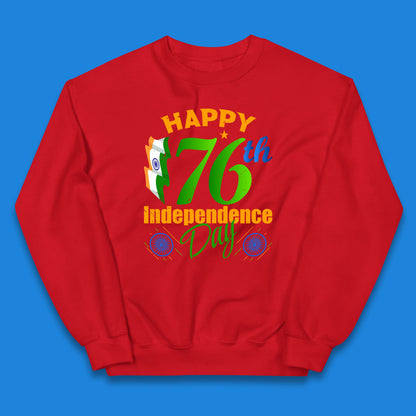 Happy India 76th Independence Day 15th August Patriotic Indian Flag Kids Jumper