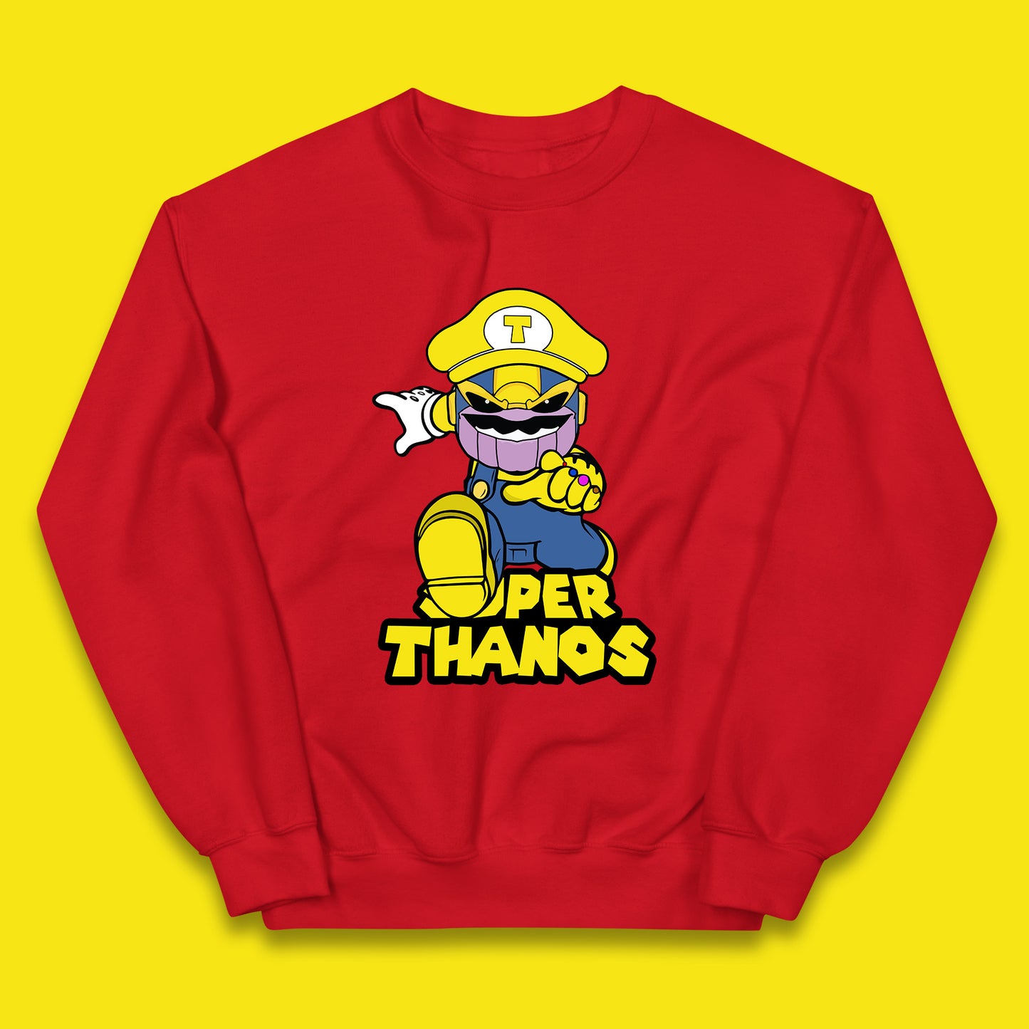 Super Thanos Marvel Infinity Gauntlet Super Mario Spoof Marvel Nintendo Game Series Wario Thanos Fictional Character Kids Jumper