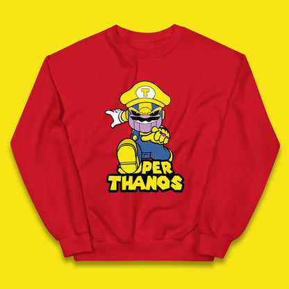 Super Thanos Marvel Infinity Gauntlet Super Mario Spoof Marvel Nintendo Game Series Wario Thanos Fictional Character Kids Jumper