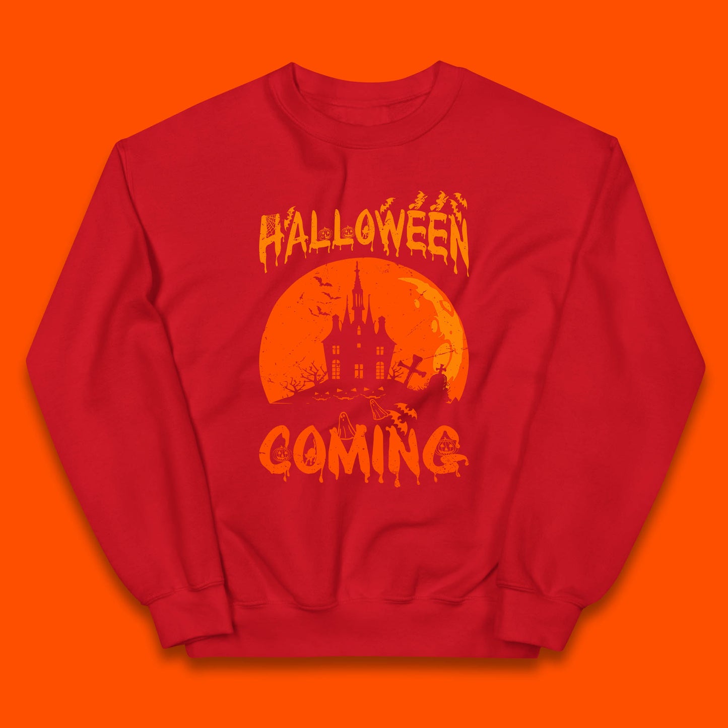 Halloween Coming Horror Scary Ghost Haunted House Spooky Season Kids Jumper