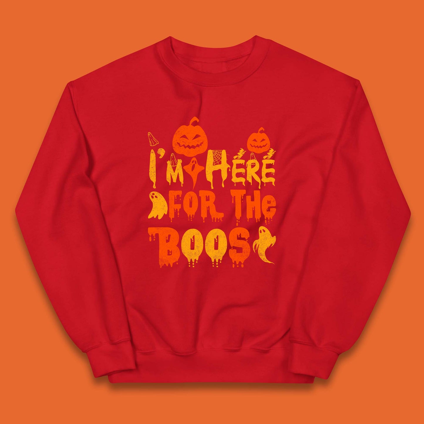 I'm Here For The Boos Halloween Pumpkin Ghost Horror Scary Kids Jumper