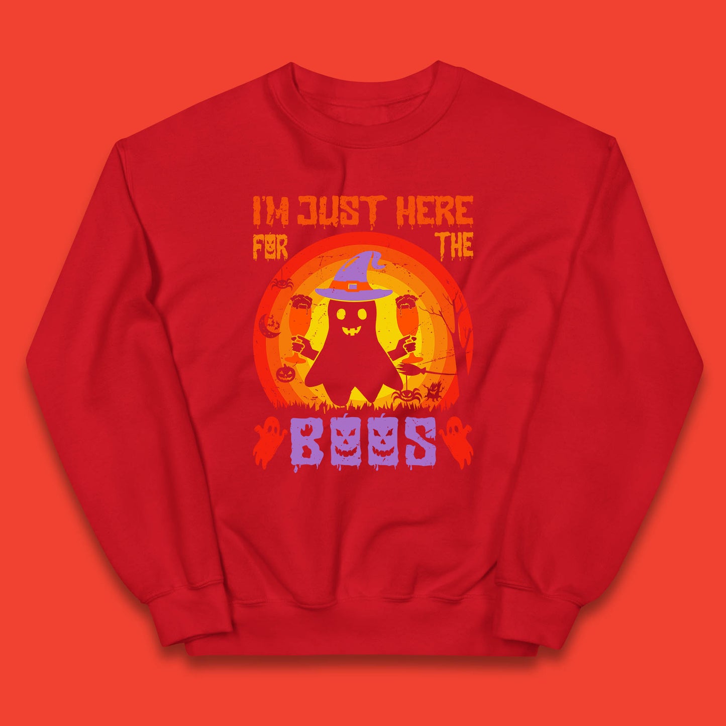 I'm Just Here For The Boos Halloween Boo Ghost Witch Hat Horror Scary Kids Jumper