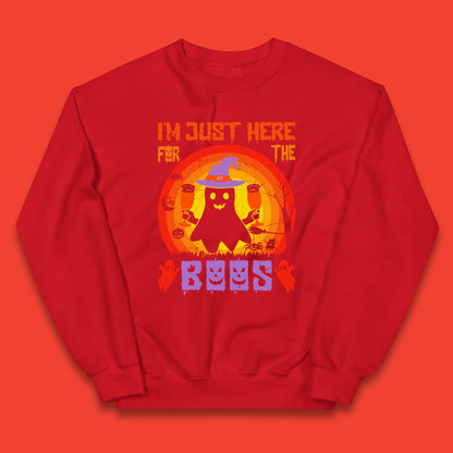 I'm Just Here For The Boos Halloween Boo Ghost Witch Hat Horror Scary Kids Jumper