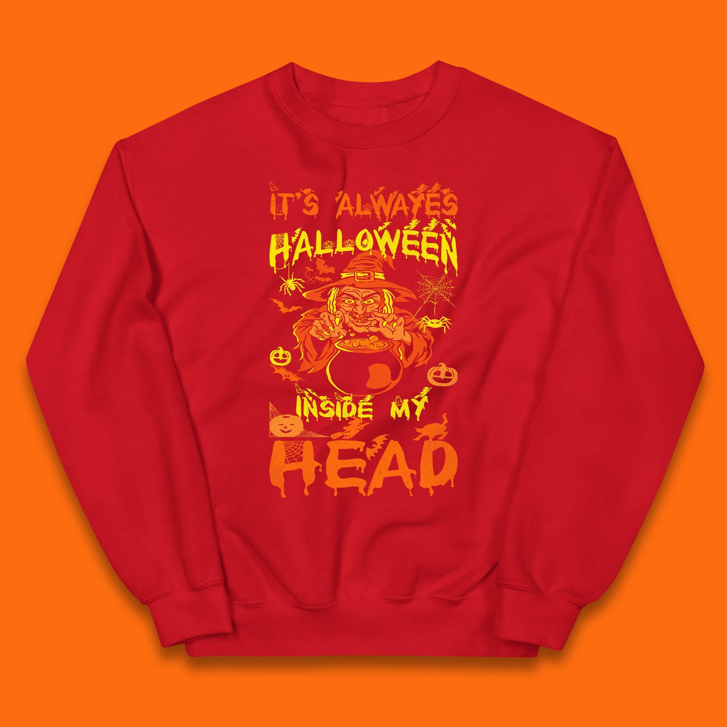 It's Always Halloween Inside My Head Witch Cooking A Magic Potion In The Cauldron (Stew Pot) Halloween Kids Jumper
