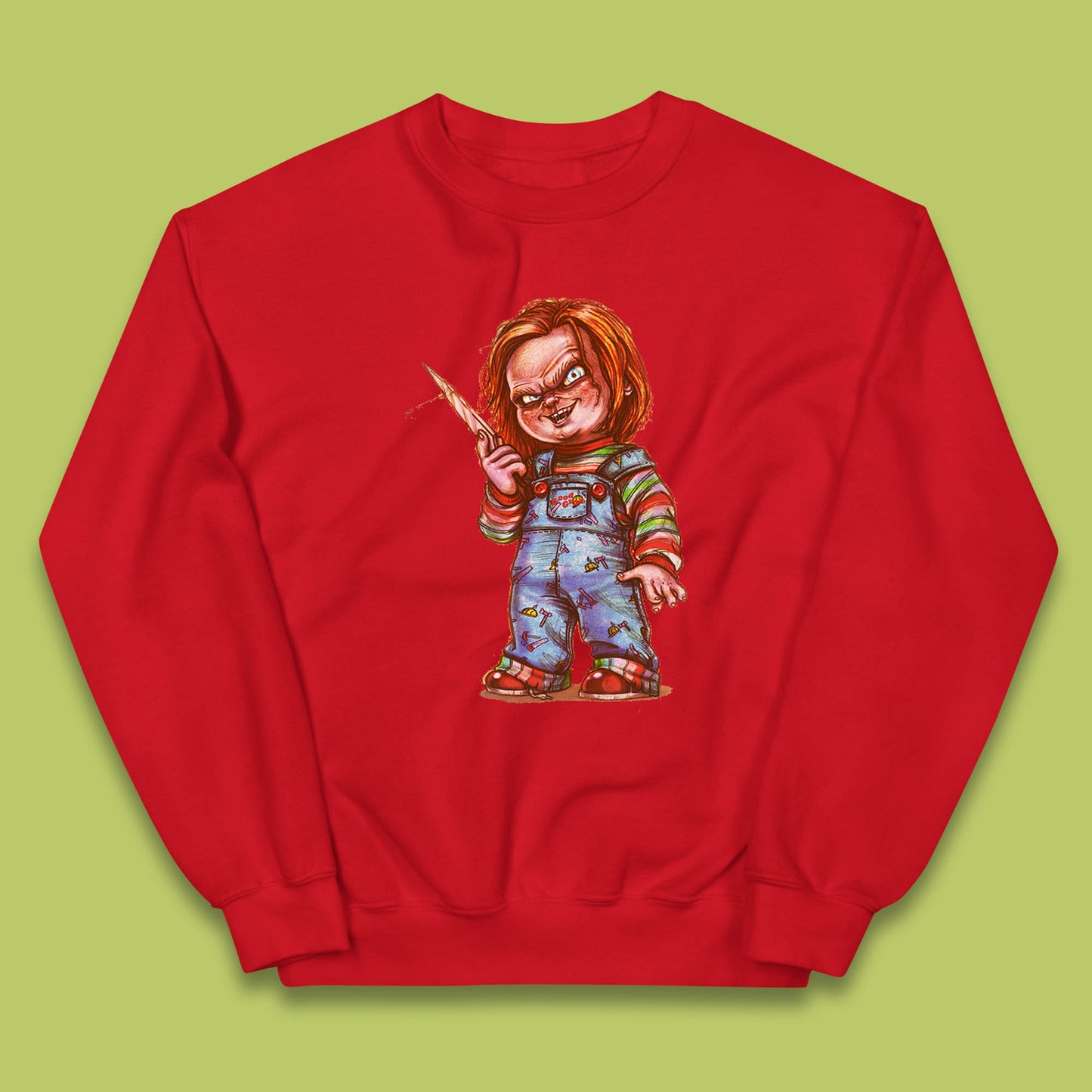 The Horror Movie Character Chucky With Knife Serial Killer Halloween Horror Movie Inspired Chucky Kids Jumper