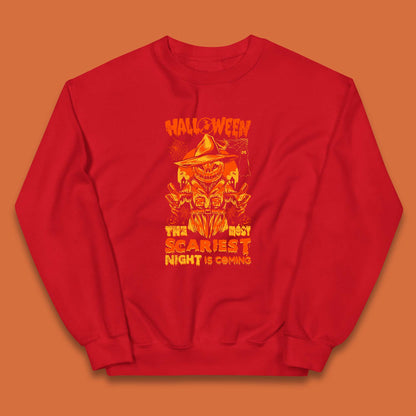 Halloween The Most Scariest Night Is Coming Halloween Scarecrow Jack O Lantern Scary Night Kids Jumper