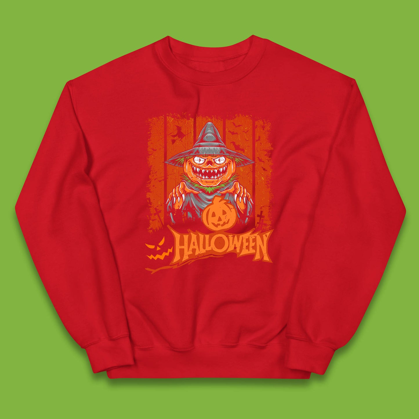 Halloween Pumpkin Head Scarecrow Jack O Lantern Pumpkin Head Horror Scary Vintage Retro Kids Jumper