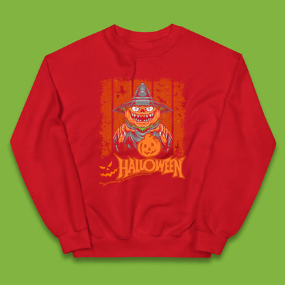 Halloween Pumpkin Head Scarecrow Jack O Lantern Pumpkin Head Horror Scary Vintage Retro Kids Jumper