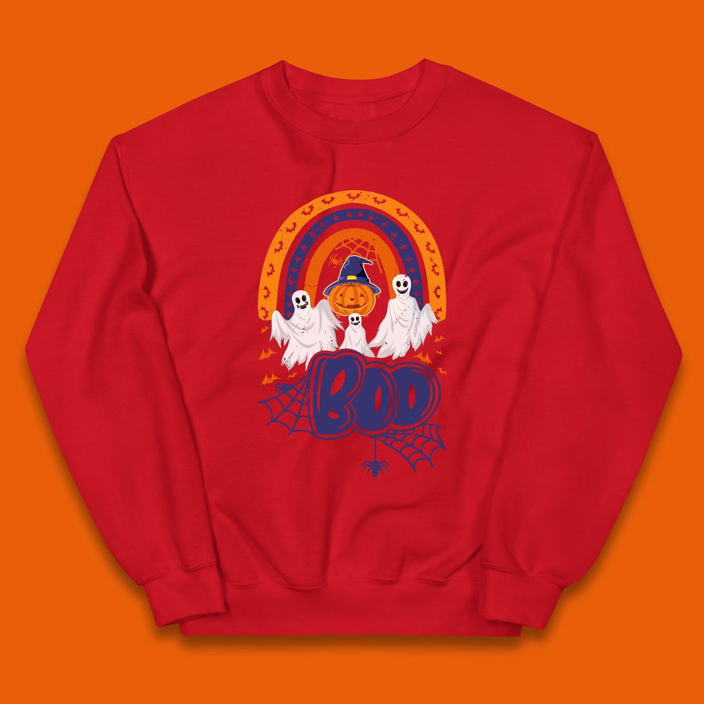 Halloween Boo Ghosts With Witch Pumpkin Scary Spooky Season Kids Jumper
