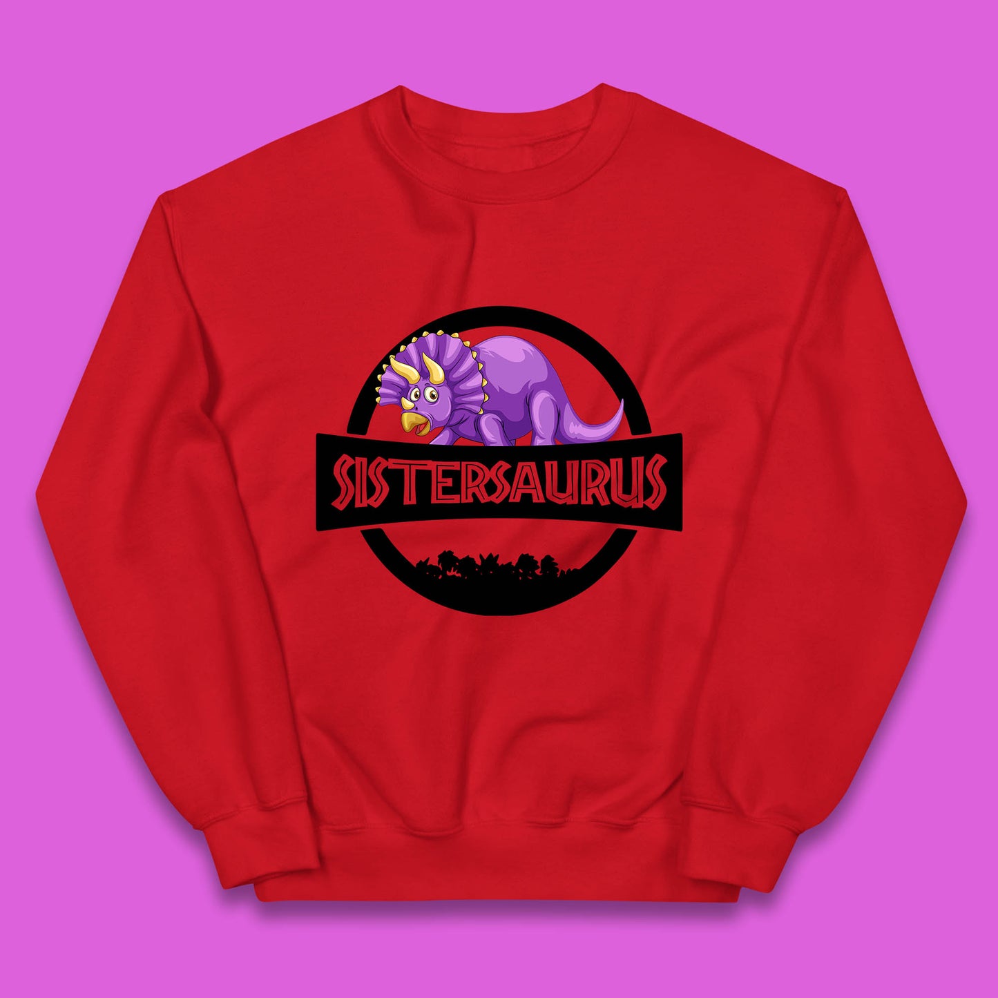 Sistersaurus Dinosaur Sister Cartoon Triceratops Purple Sister Saurus Matching Kids Jumper