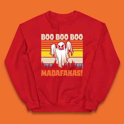 Ghost Say Boo Boo Boo Madafakas Halloween Vintage Horror Scary Boo Ghost Kids Jumper