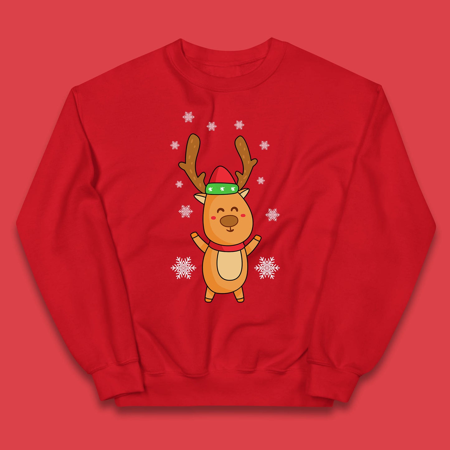 christmas reindeer with santa hat jumper