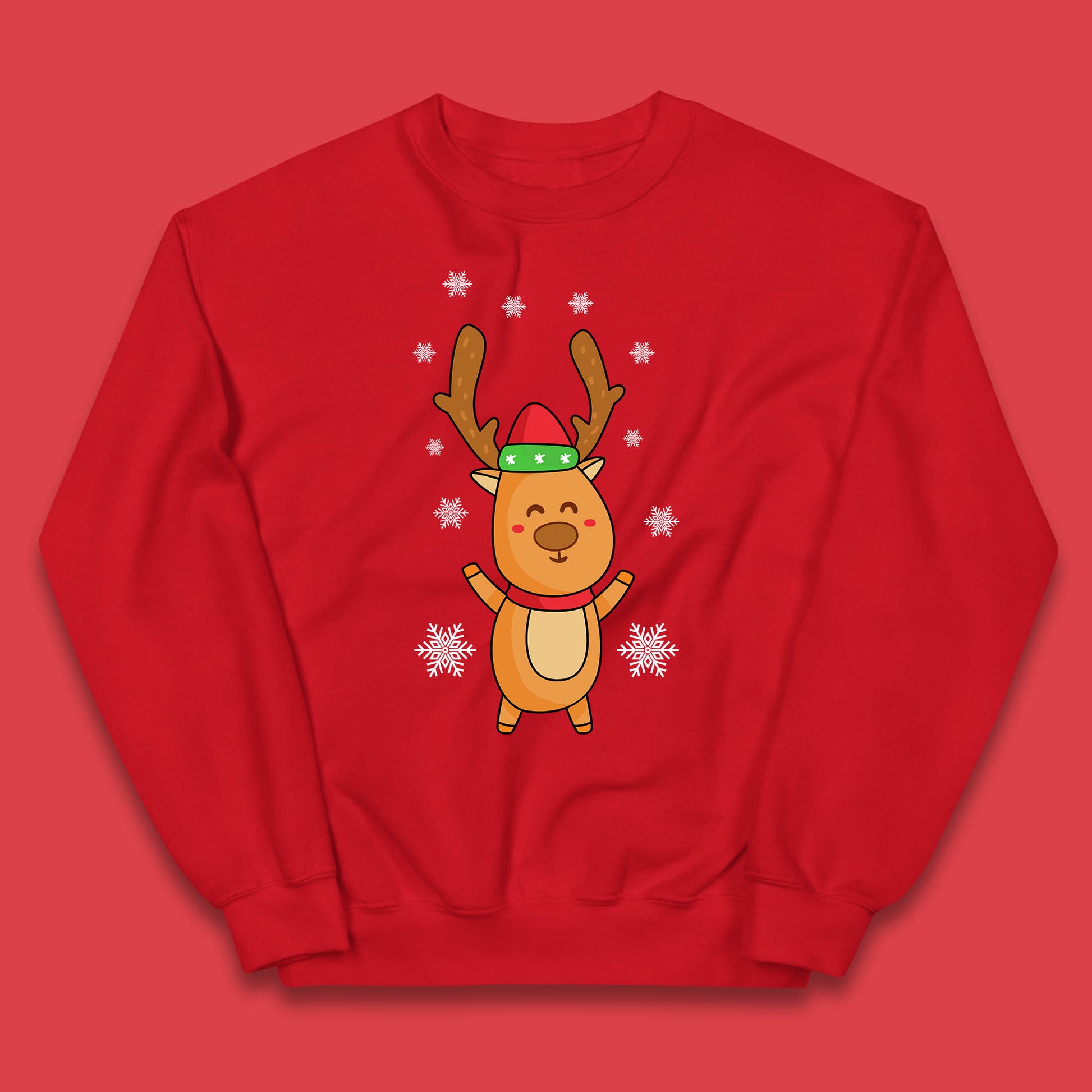 christmas reindeer with santa hat jumper