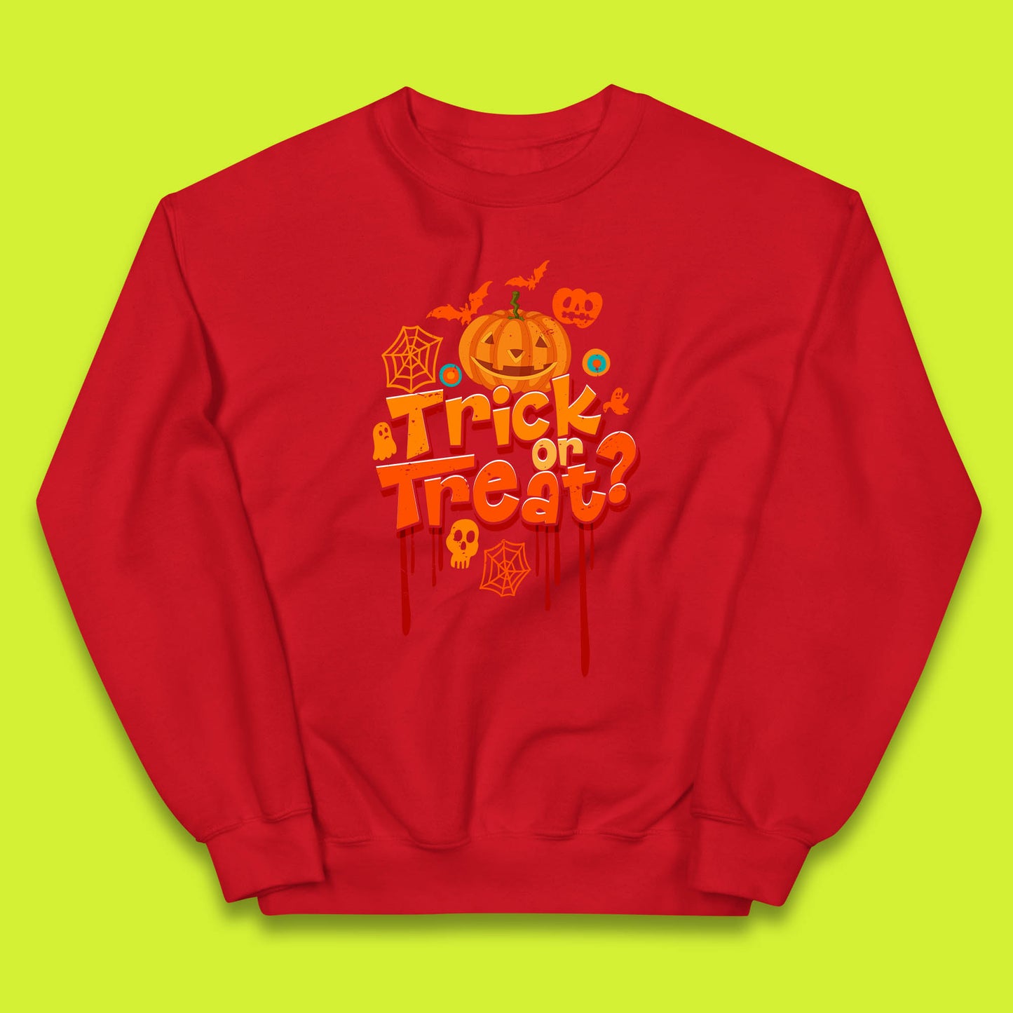 Trick Or Treat Halloween Pumpkin Blood Dripping Horror Scary Spooky Season Kids Jumper