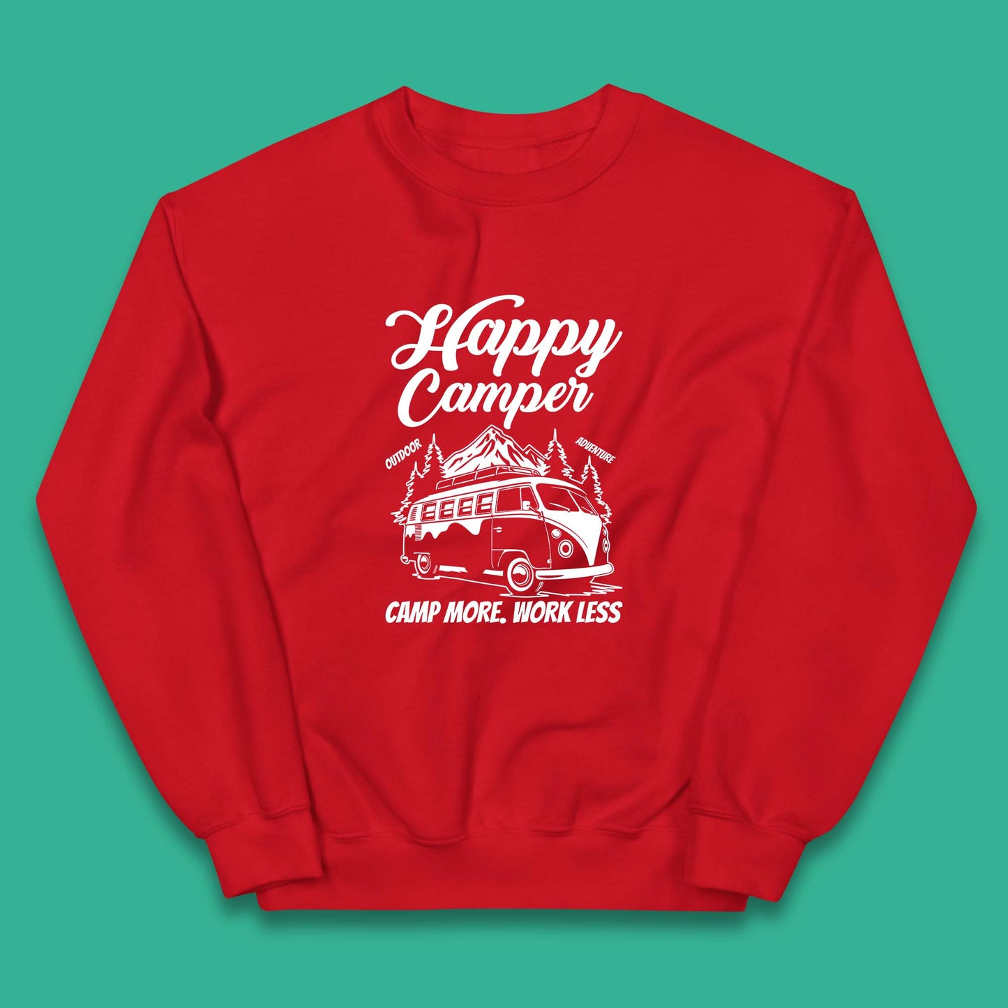 Camper Van Happy Camper Outdoor Adventure Camp More Work Less Van Life Road Trip Kids Jumper