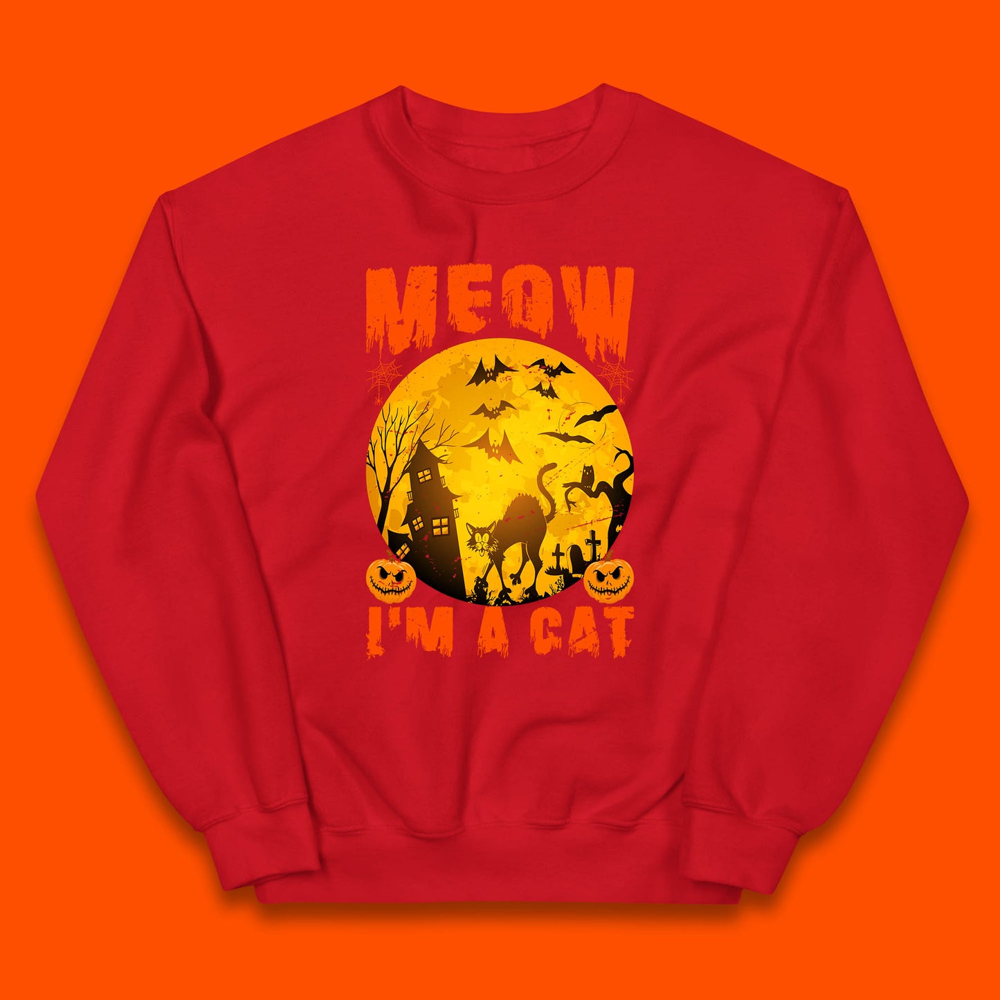 Meow I'm A Cat Halloween Black Cat Horror Scary Haunted House Kids Jumper