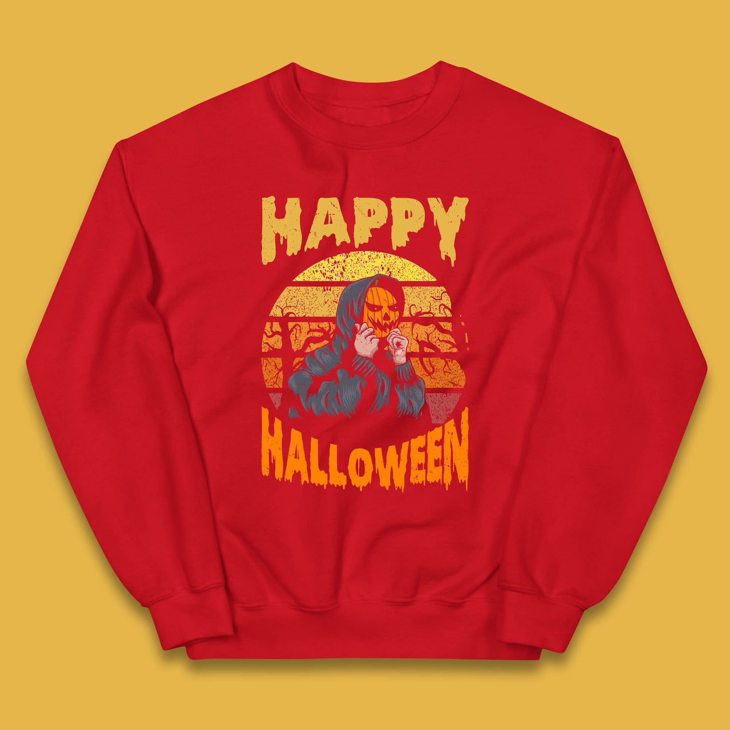 Happy Halloween Jack O Lantern Pumpkin Head Horror Scary Vintage Retro Halloween Kids Jumper