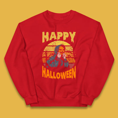 Happy Halloween Jack O Lantern Pumpkin Head Horror Scary Vintage Retro Halloween Kids Jumper