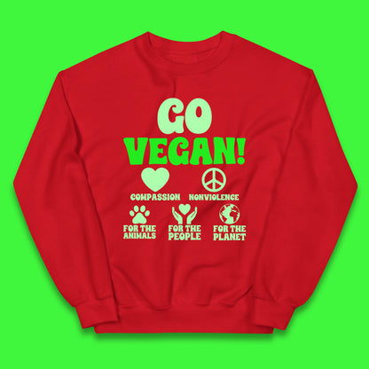 Go Vegan Compassion Nonviolence For The Animals For The People For The Planet Kids Jumper
