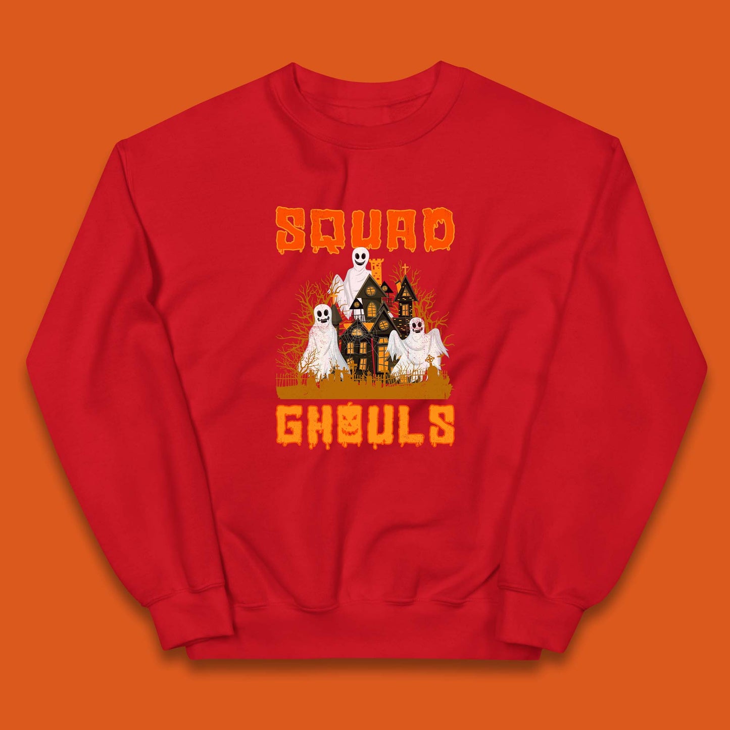 Squad Ghouls Halloween Boo Ghost Horror Scary Haunted House Kids Jumper