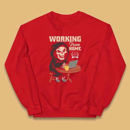 Working From Home Best Employee Of The Year Funny Death Halloween Kids Jumper