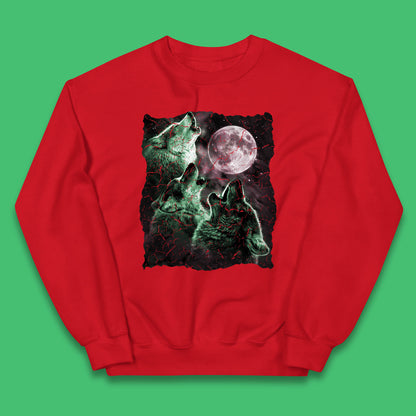 Three Wolf Howling At Moon Wild Free Wolves Three Wolf Dog Animal The Mountain Kids Jumper