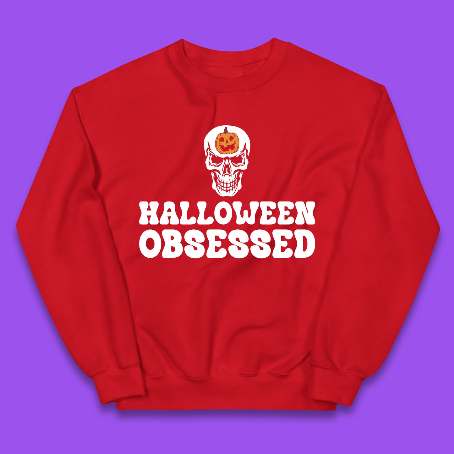 Skull Pumpkin Halloween Obsessed Funny Pumpkin Obsessed Party Spooky Season Kids Jumper