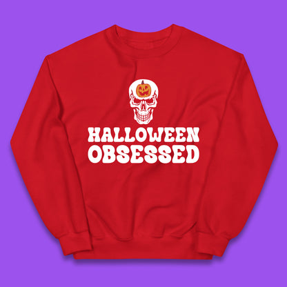 Skull Pumpkin Halloween Obsessed Funny Pumpkin Obsessed Party Spooky Season Kids Jumper