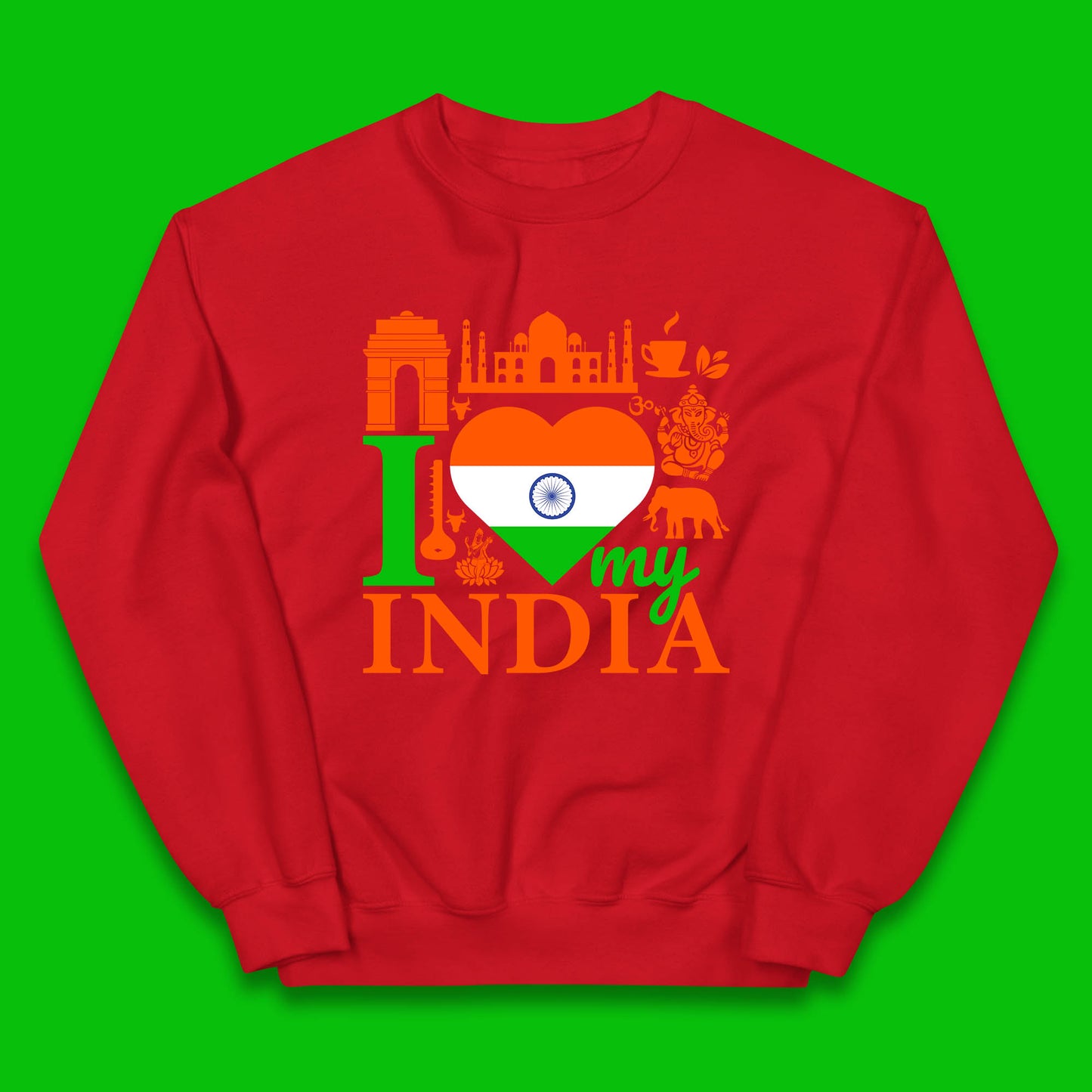 I Love My India Patriotic Indian Flag 15th August Independence Day Kids Jumper
