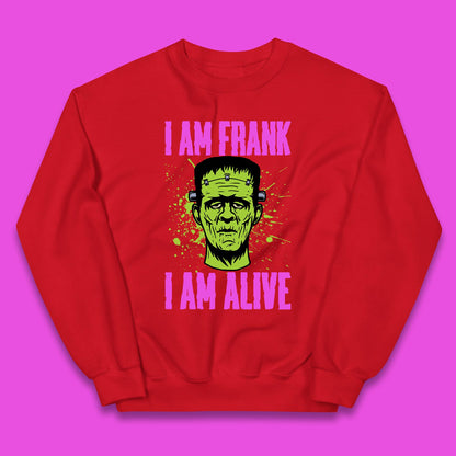 I Am Frank I Am Alive Halloween Green Frankenstein Monster Zombie Horror Face Kids Jumper