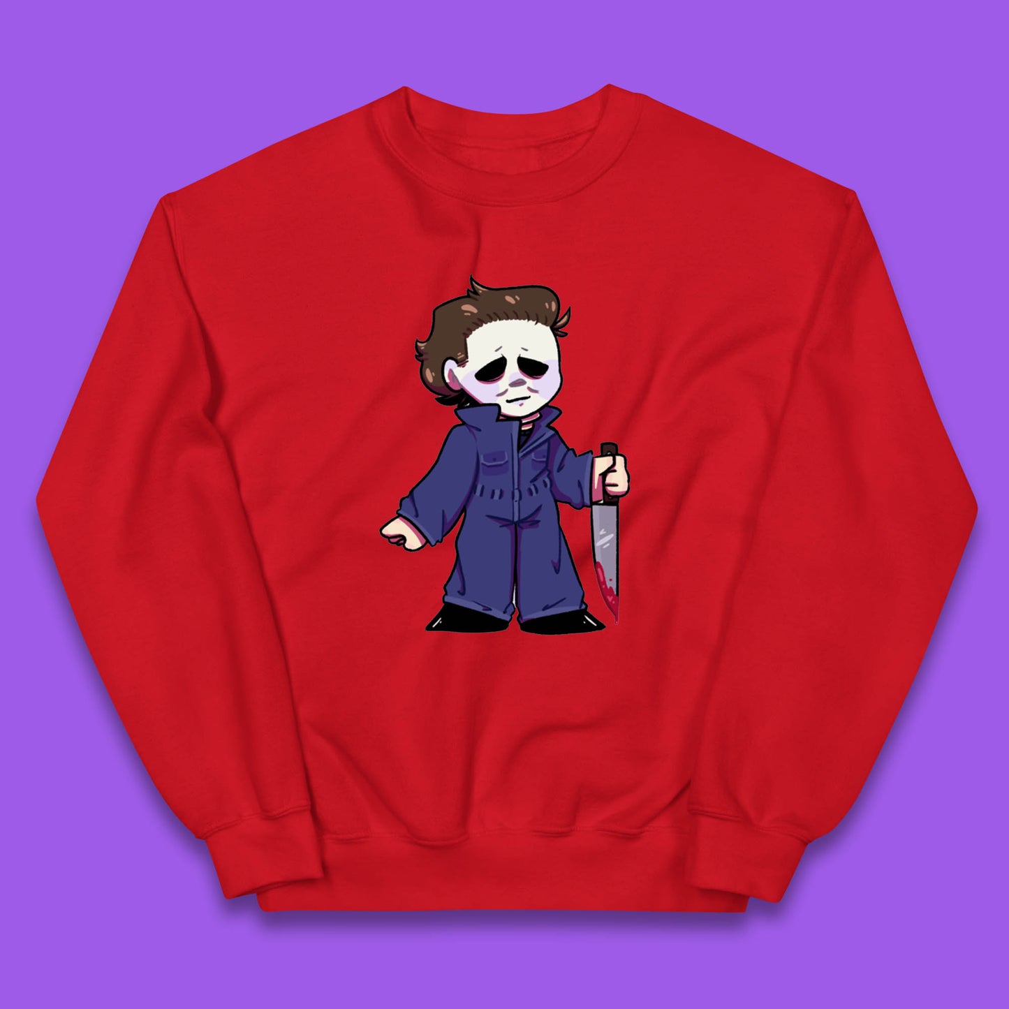 Chibi Michael Myers Holding Bloody Knife Halloween Serial Killer Horror Movie Character Kids Jumper