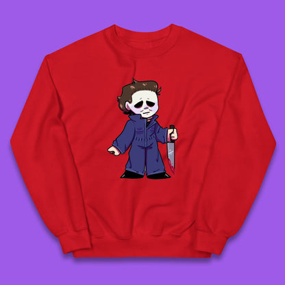 Chibi Michael Myers Holding Bloody Knife Halloween Serial Killer Horror Movie Character Kids Jumper