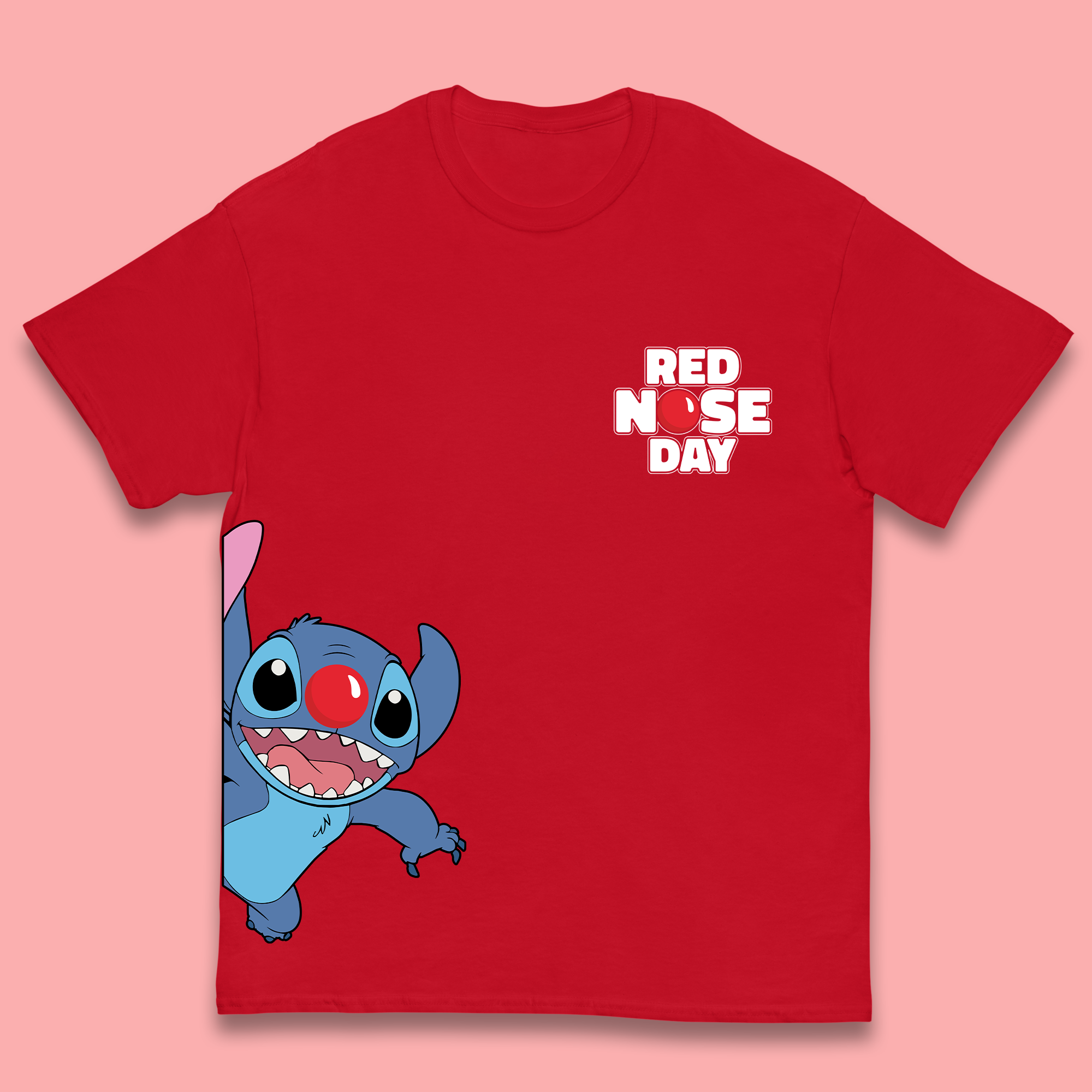 Red Nose Day Peeking Disney Stitch Kids T-Shirt