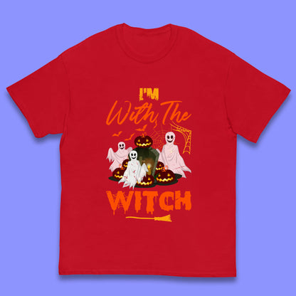 I'm With The Witch Halloween Ghosts With Jack-O-Lantern Horror Pumpkins Kids T Shirt