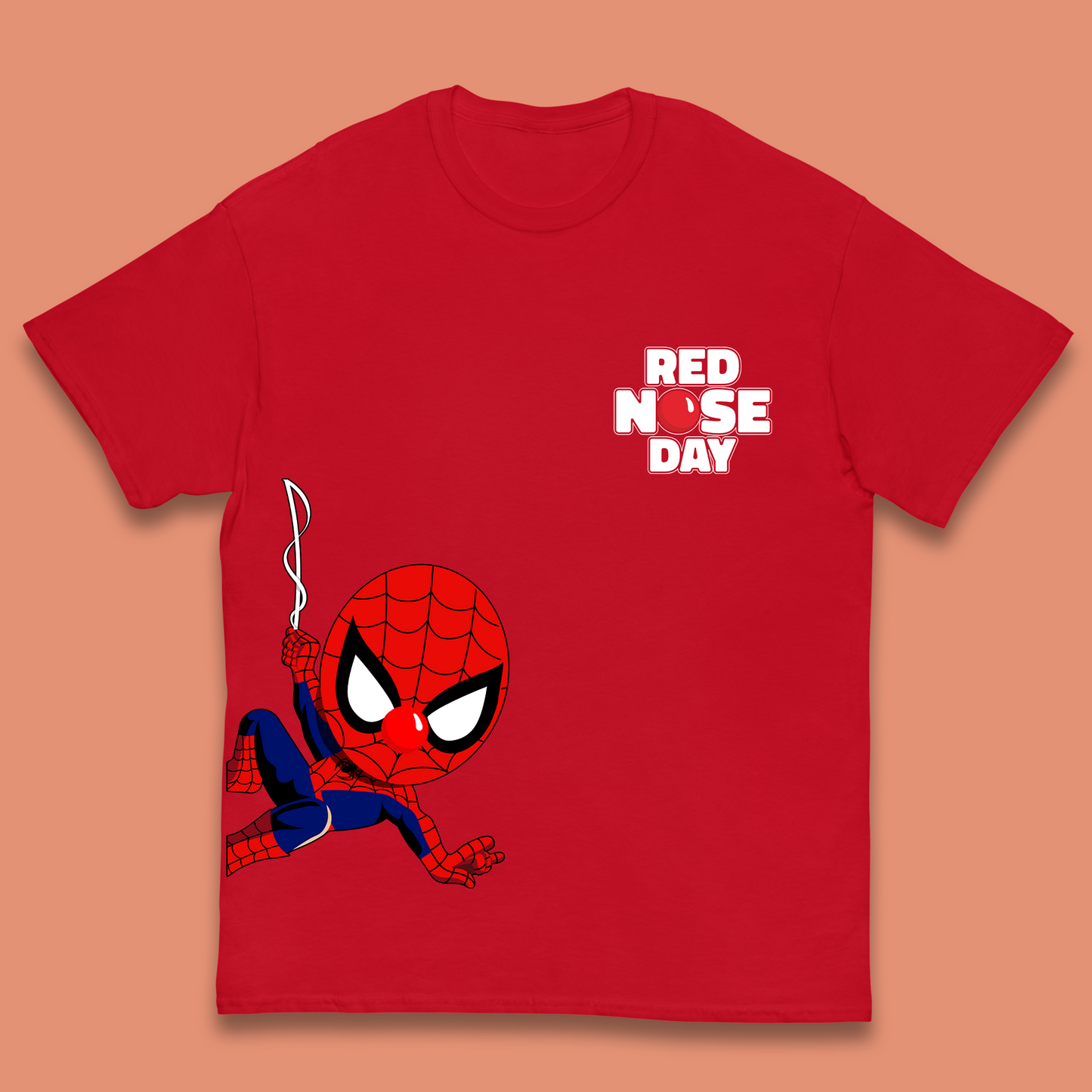 Spider Man Peeking Red Nose Day Kids T-Shirt