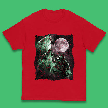 Three Wolf Howling At Moon Wild Free Wolves Three Wolf Dog Animal The Mountain Kids T Shirt
