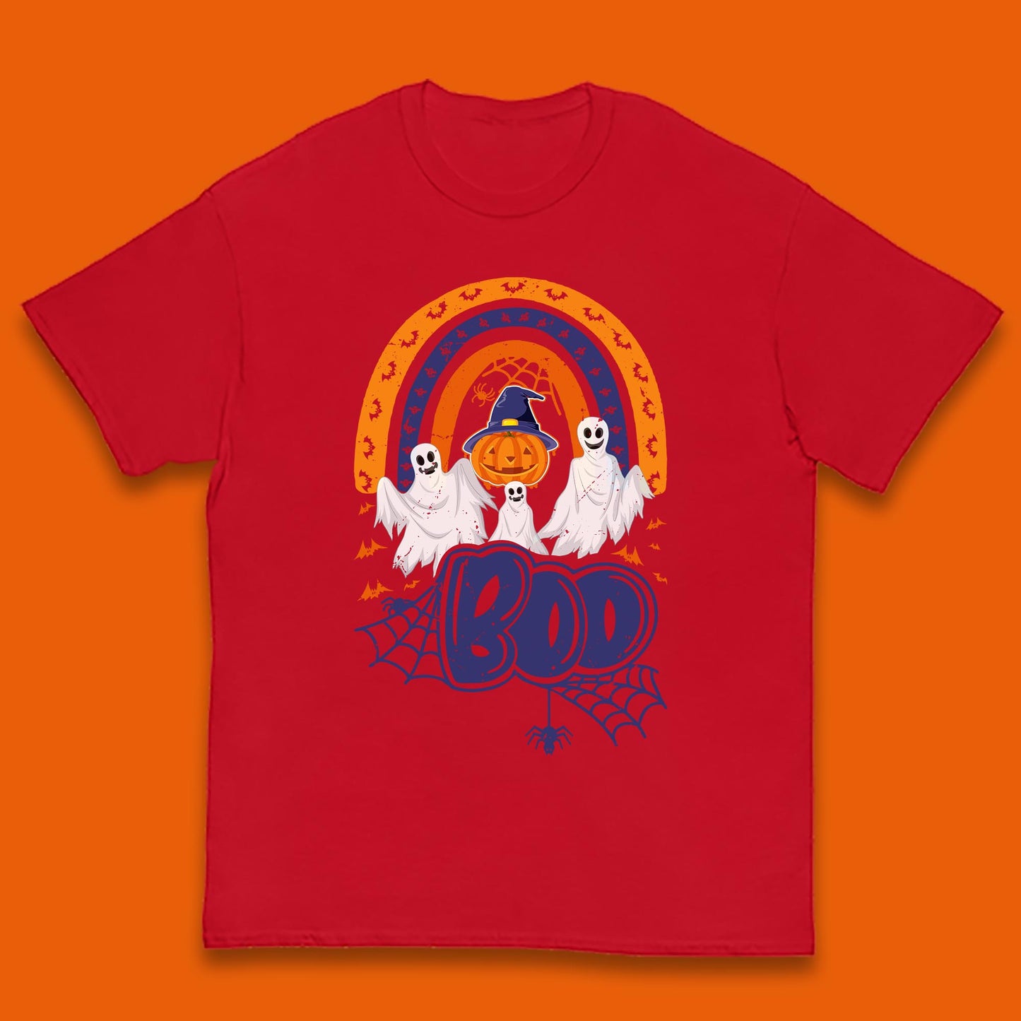 Halloween Boo Ghosts With Witch Pumpkin Scary Spooky Season Kids T Shirt