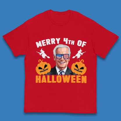 Merry 4th Of Halloween Funny Confused Joe Biden 4th Of July Kids T Shirt