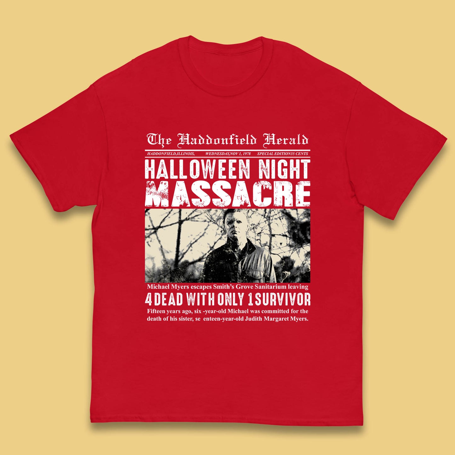 Vintage Halloween Night Massacre 1978 Halloween Newspaper Horror Michael Myers Kids T Shirt