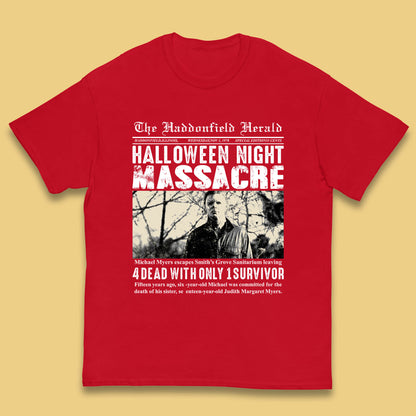 Vintage Halloween Night Massacre 1978 Halloween Newspaper Horror Michael Myers Kids T Shirt
