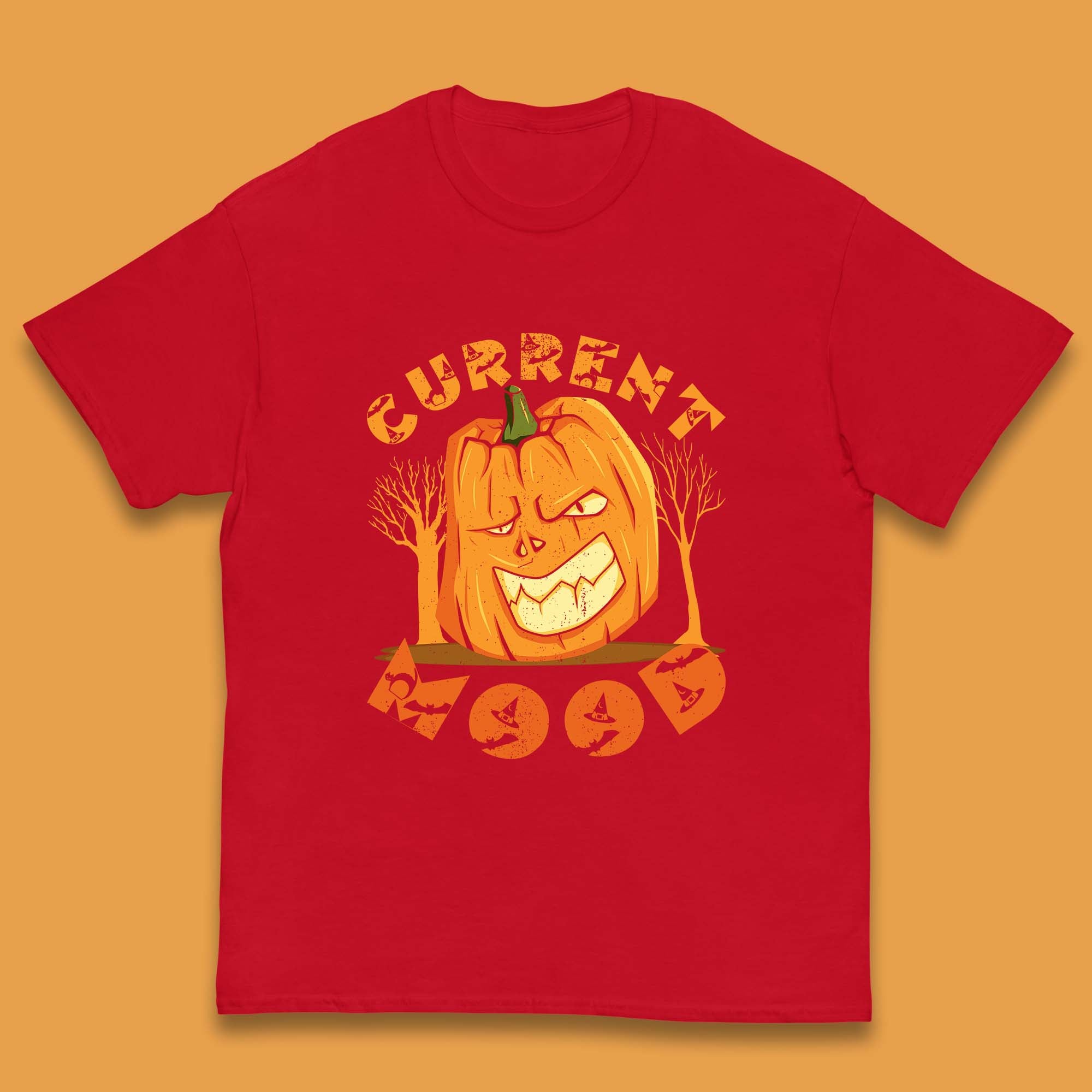 Current Mood Halloween Pumpkin Evil Scary Smile Horror Jack-o-Lantern Kids T Shirt