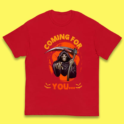 Coming For You Grim Reaper Halloween Skeleton With Scythe Halloween Ghost Kids T Shirt