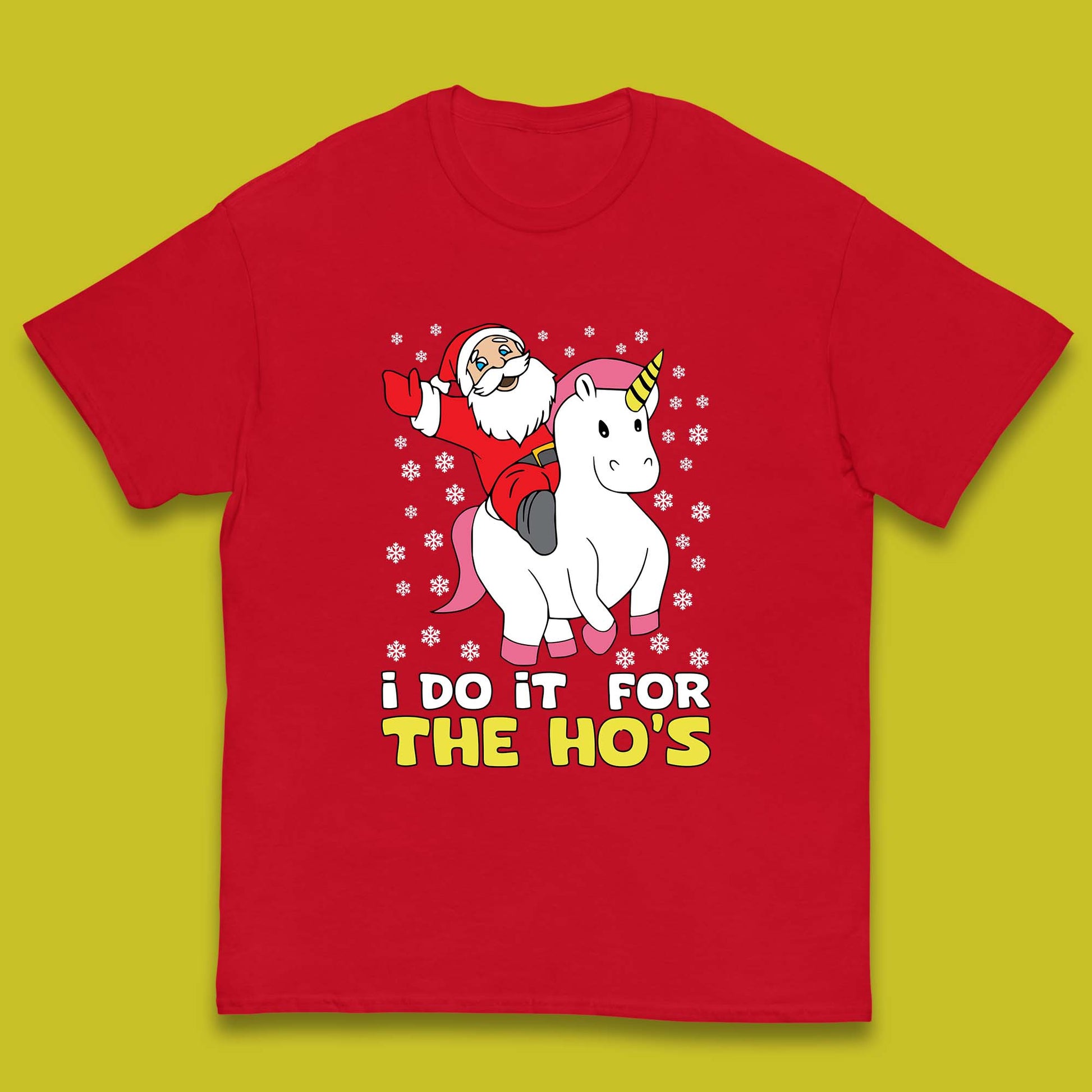 santa riding unicorn kids t shirt