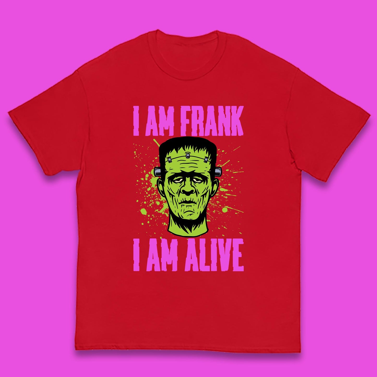 I Am Frank I Am Alive Halloween Green Frankenstein Monster Zombie Horror Face Kids T Shirt