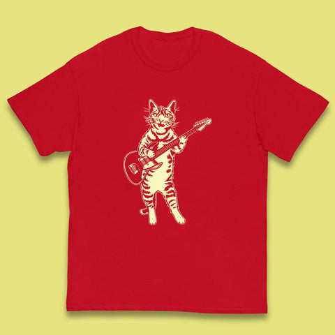 Rock Cat Playing Guitar Musician Guitarist Cat Music Lovers Kids T Shirt