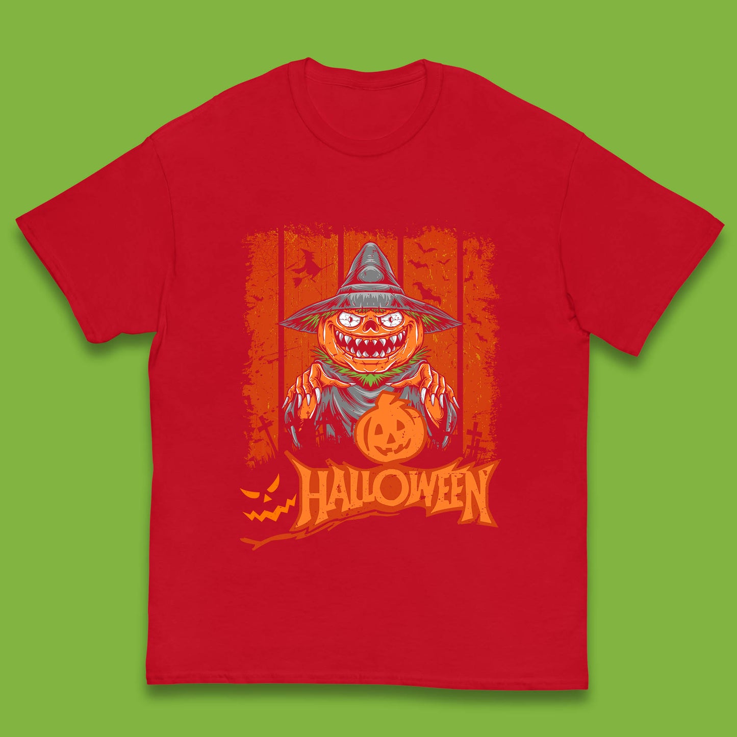 Halloween Pumpkin Head Scarecrow Jack O Lantern Pumpkin Head Horror Scary Vintage Retro Kids T Shirt